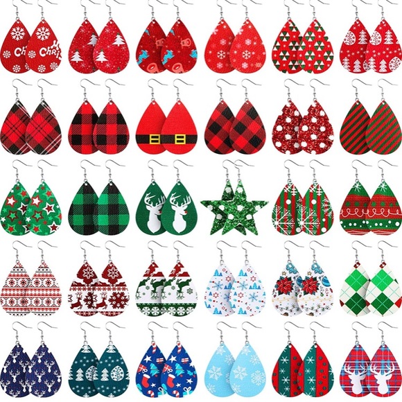 Christmas earrings red green strips NEW - Picture 3 of 9